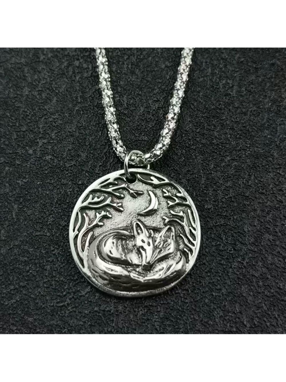 Sleeping Fox under the Moon Pendant and Necklace #1401 - Picture 8 of 11